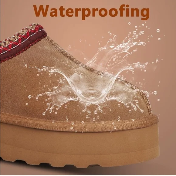 Women's Platform Mini Boots Short Ankle Boot Fur Fleece Anti-Slip Boot, Brown - Picture 5 of 12